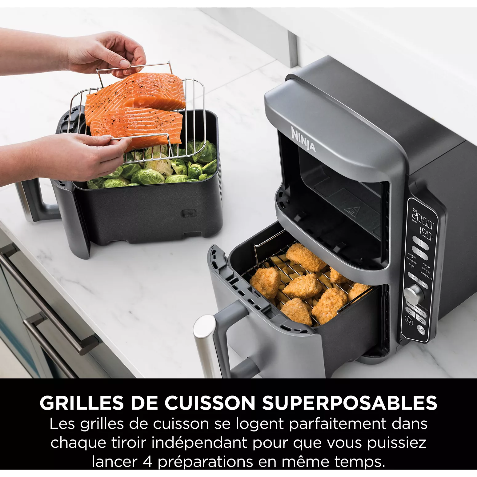 NINJA Double Stack XL SL400EU – Friteuse sans Huile Verticale 9,5 L – 2 Tiroirs & 4 Niveaux de Cuisson – Gris - Thumbnail 7