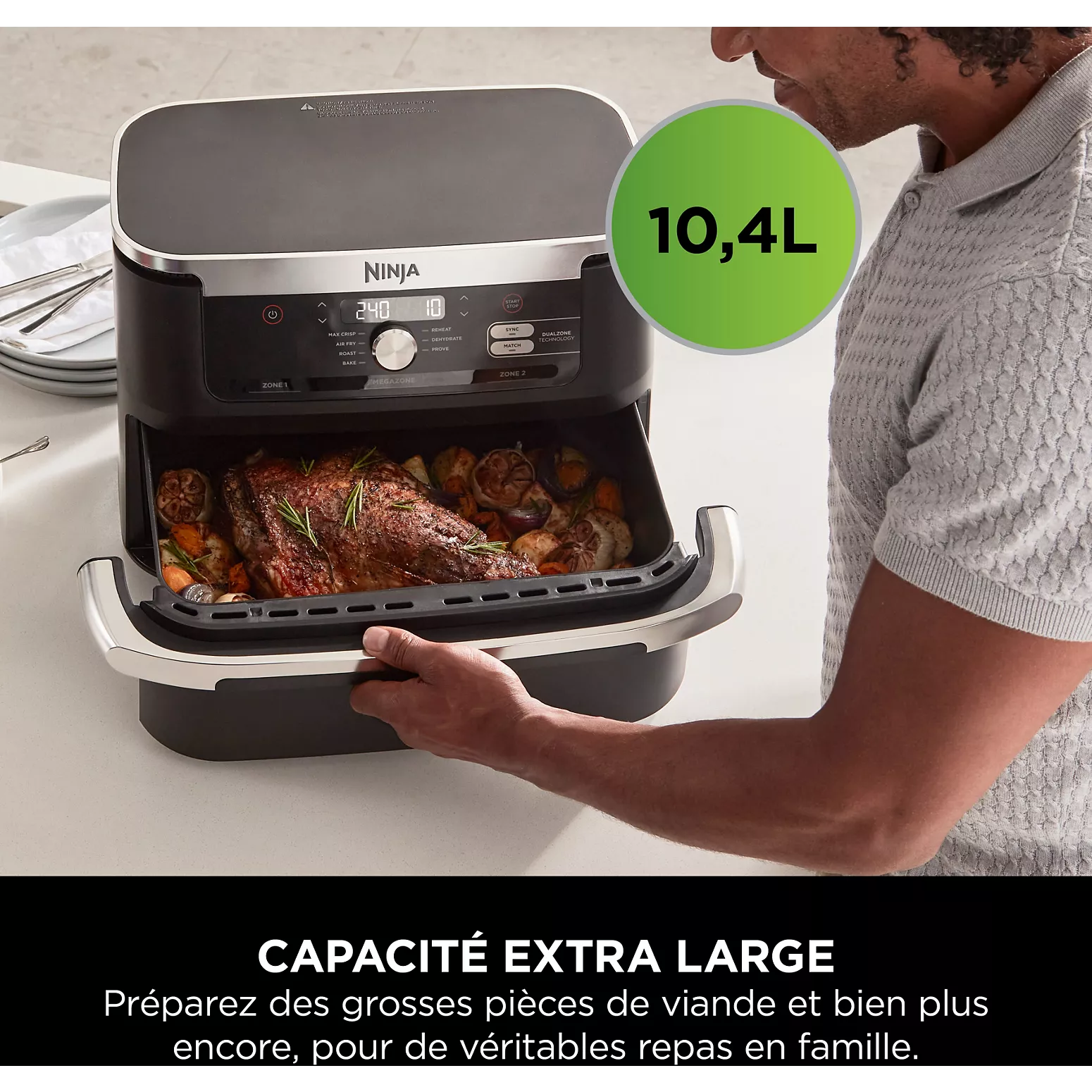 NINJA Foodi FlexDrawer – Air Fryer 7-en-1 à 2 Compartiments avec Séparateur Amovible – 10,4 L – Noir