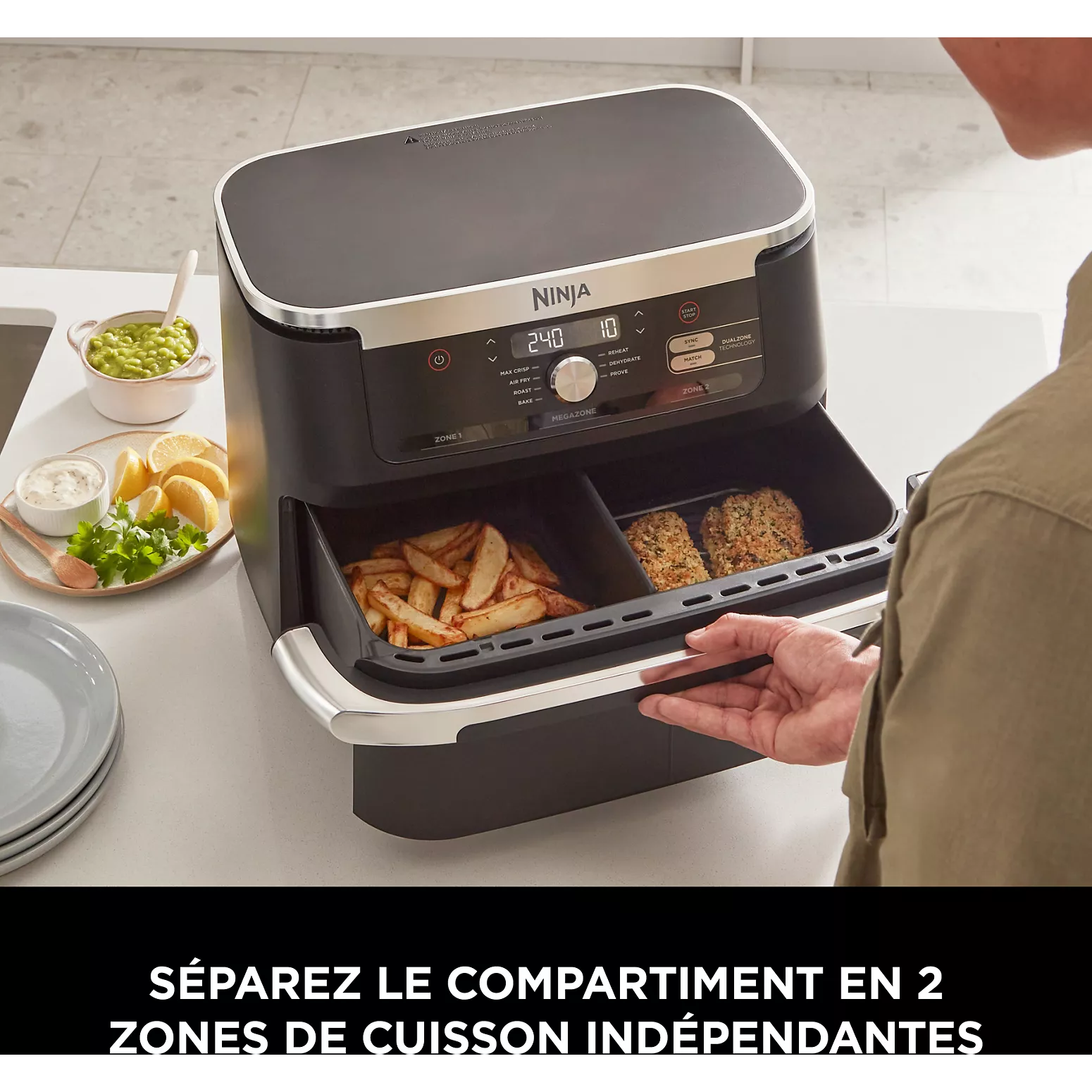 NINJA Foodi FlexDrawer – Air Fryer 7-en-1 à 2 Compartiments avec Séparateur Amovible – 10,4 L – Noir - Thumbnail 3