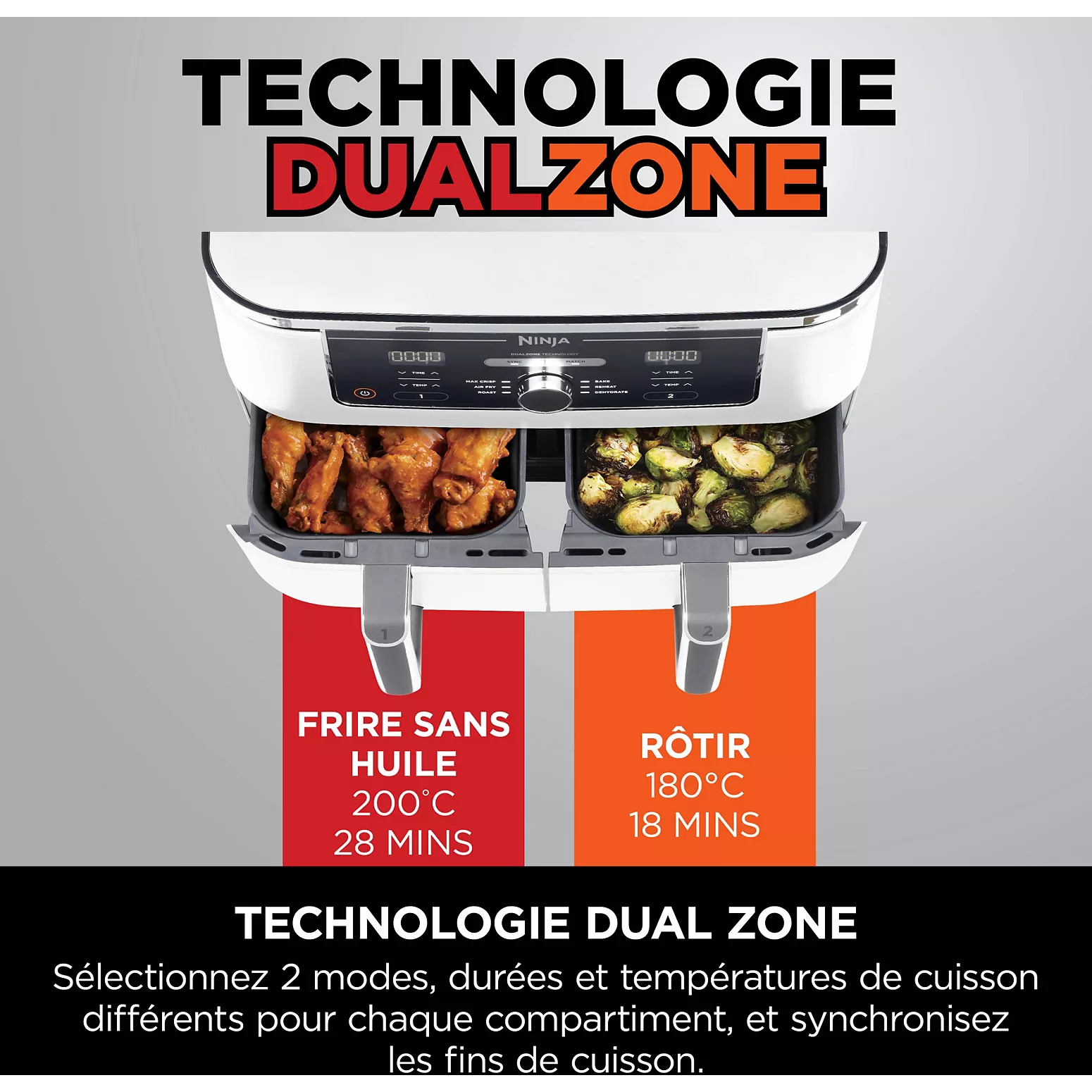 Ninja Foodi MAX Dual Zone Air Fryer AF400EUWH – Friteuse à Air Chaud 9,5 L – Double Tiroir – Blanc - Thumbnail 4