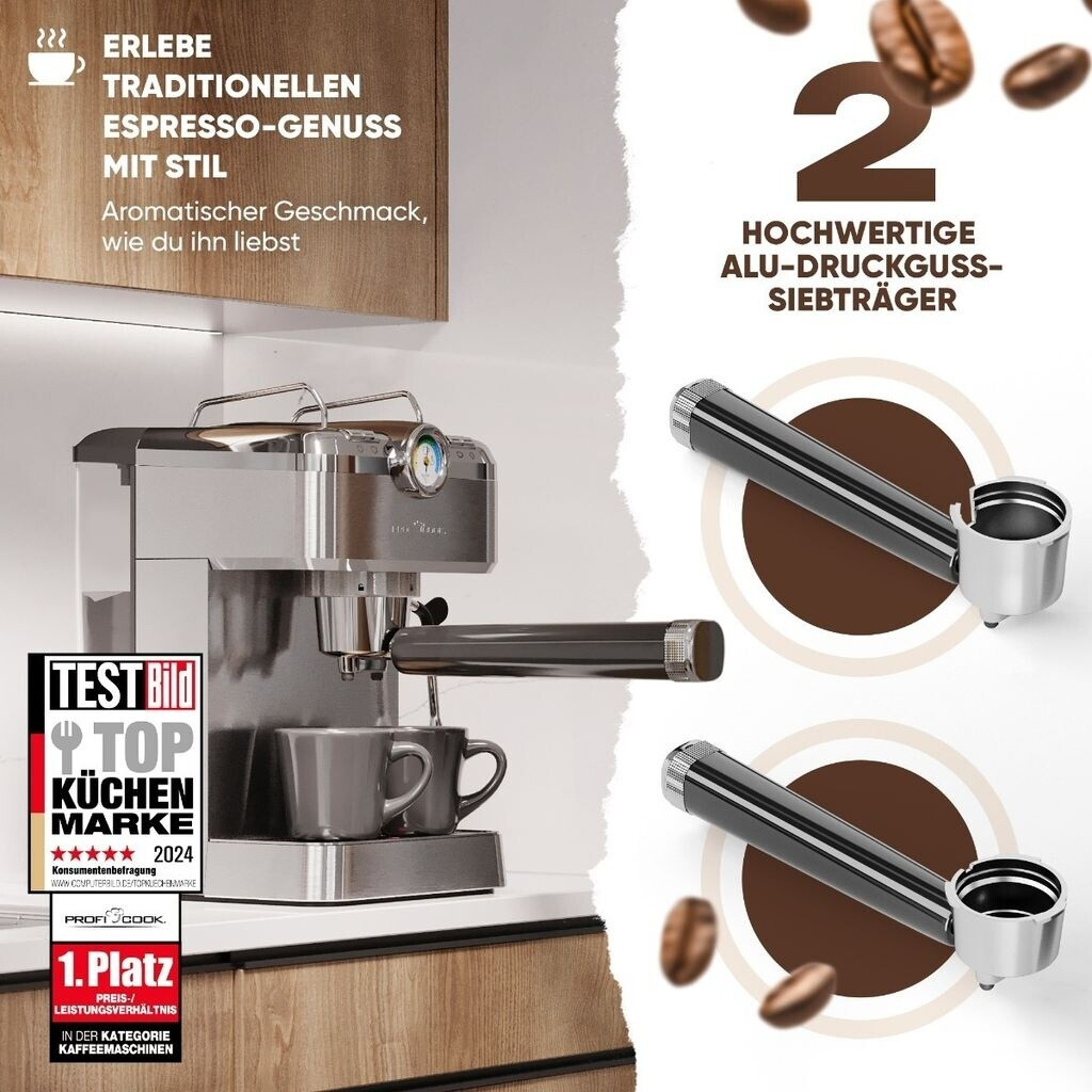 Machine à Espresso ProfiCook PC-ES 1267 – Automatique – Porte-Filtre – Pompe à Espresso Italienne 20 Bar – Café en Poudre & Capsules Nespresso - Thumbnail 3