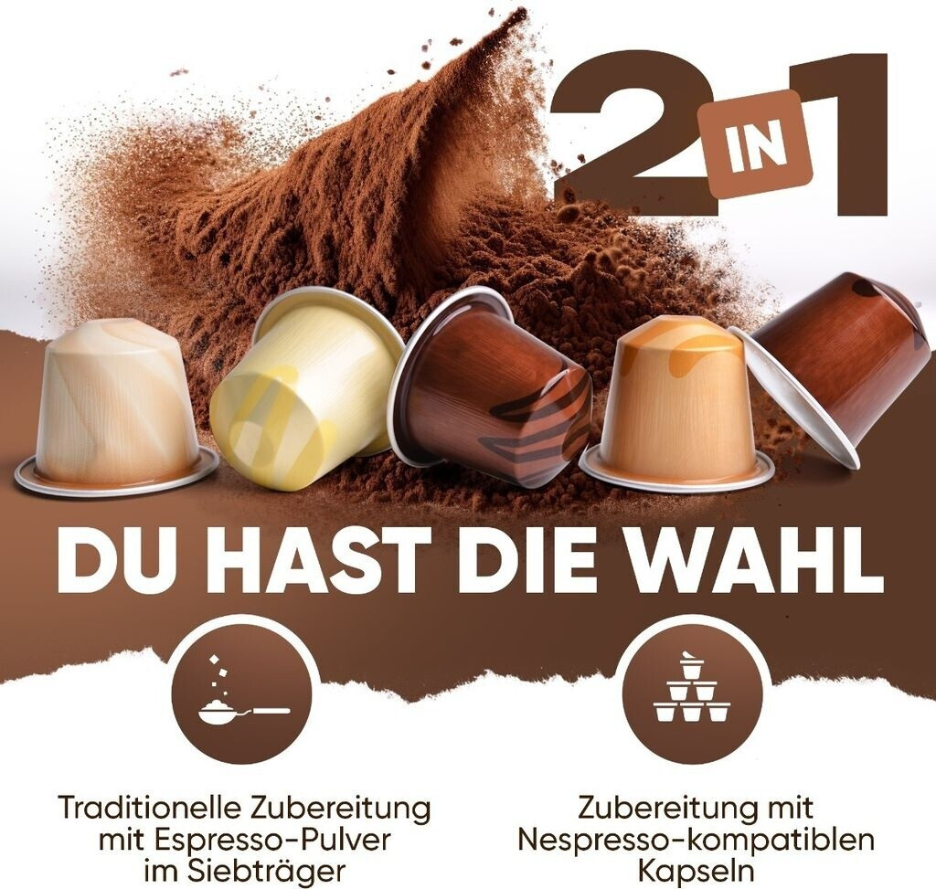 Machine à Espresso ProfiCook PC-ES 1267 – Automatique – Porte-Filtre – Pompe à Espresso Italienne 20 Bar – Café en Poudre & Capsules Nespresso - Thumbnail 4