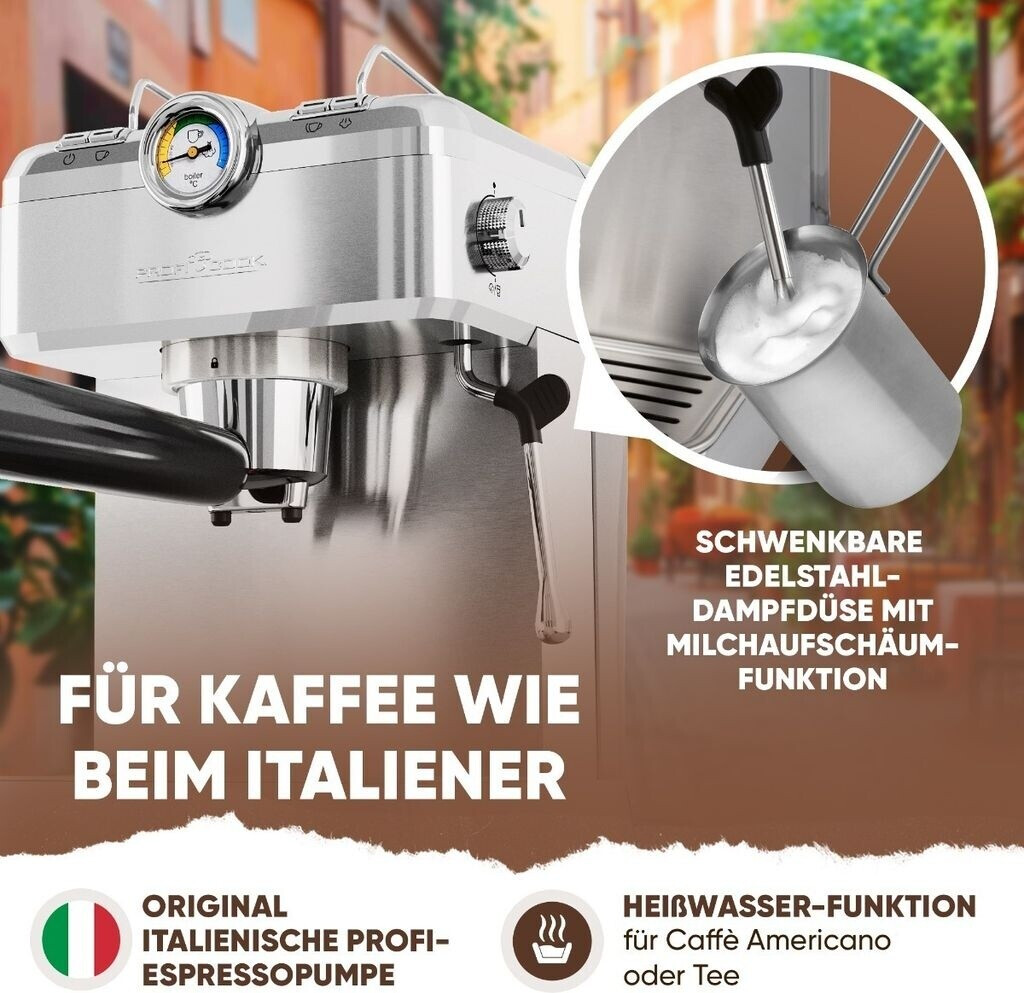 Machine à Espresso ProfiCook PC-ES 1267 – Automatique – Porte-Filtre – Pompe à Espresso Italienne 20 Bar – Café en Poudre & Capsules Nespresso - Thumbnail 5