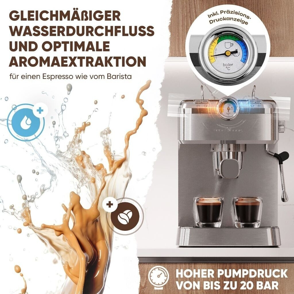 Machine à Espresso ProfiCook PC-ES 1267 – Automatique – Porte-Filtre – Pompe à Espresso Italienne 20 Bar – Café en Poudre & Capsules Nespresso - Thumbnail 6