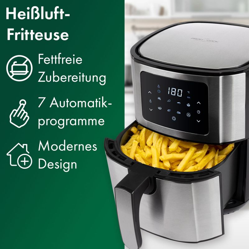 Friteuse à Air Chaud ProfiCook PC-FR 1239 H – 5,5 L XXL – Sans Huile – Écran Tactile LED – 7 Programmes – Inox – 1400 W - Thumbnail 5