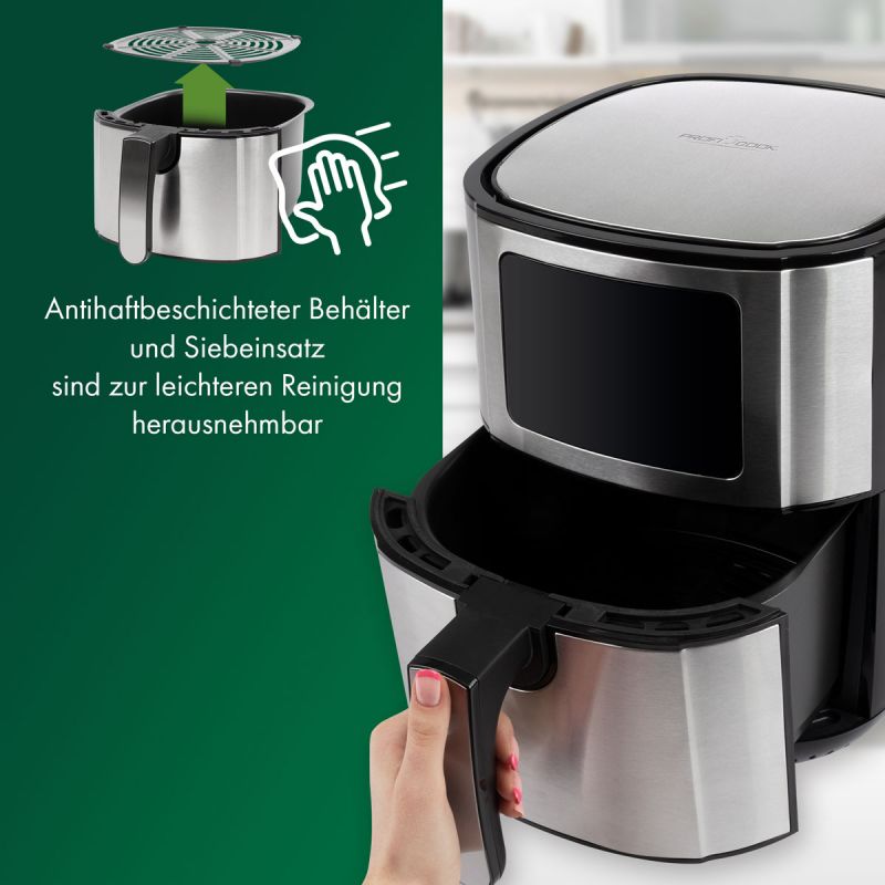 Friteuse à Air Chaud ProfiCook PC-FR 1239 H – 5,5 L XXL – Sans Huile – Écran Tactile LED – 7 Programmes – Inox – 1400 W - Thumbnail 8