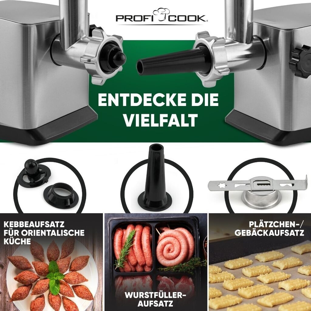 Hachoir à Viande Électrique ProfiCook PC-FW 1272 – 1200 W – 3 Disques Métal – Embout Saucisses & Biscuits/Pâtisseries - Thumbnail 2