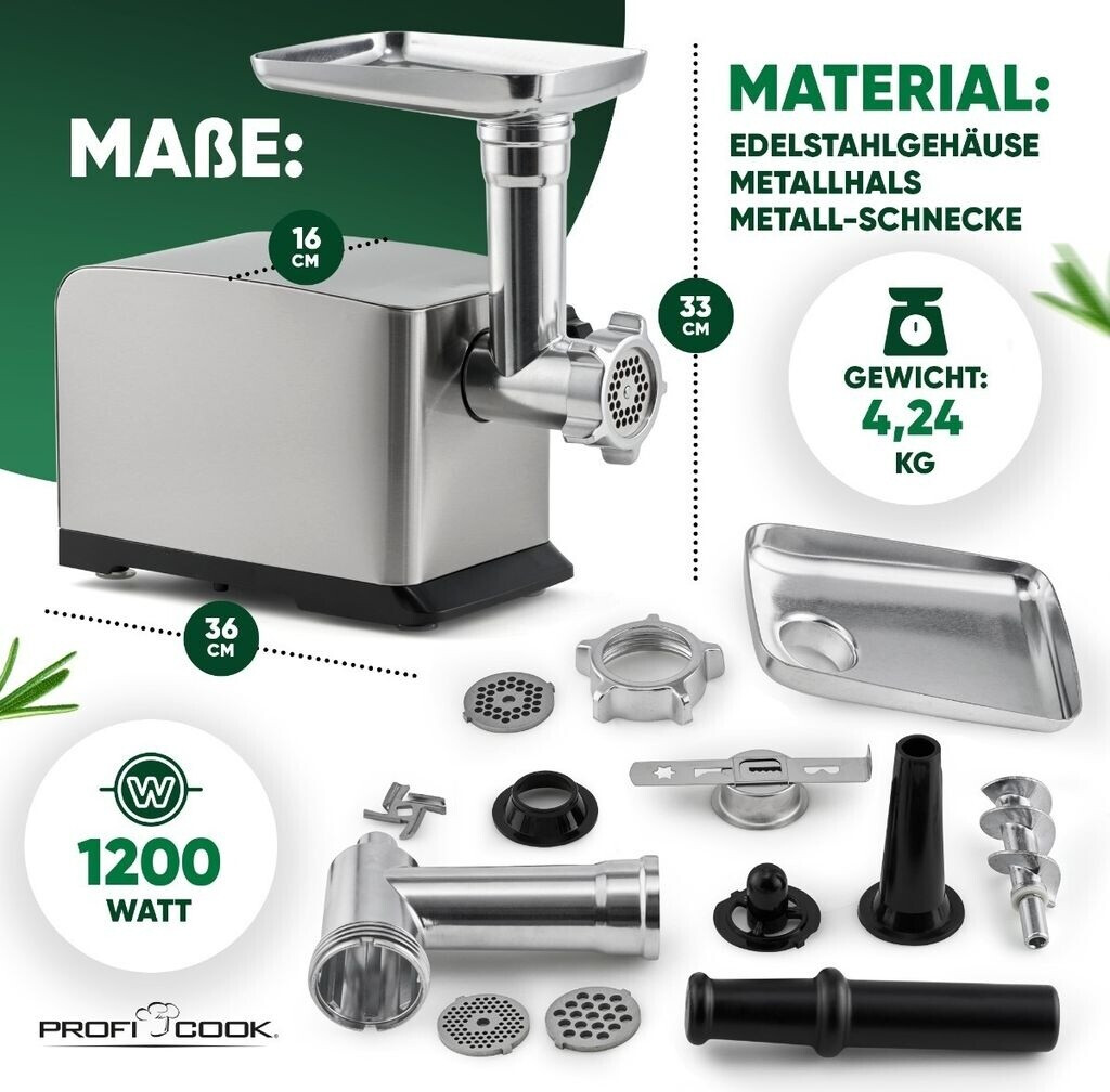 Hachoir à Viande Électrique ProfiCook PC-FW 1272 – 1200 W – 3 Disques Métal – Embout Saucisses & Biscuits/Pâtisseries - Thumbnail 6