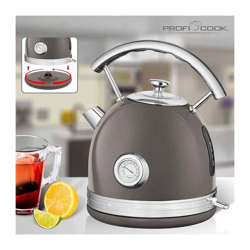 Bouilloire Électrique ProfiCook PC-WKS 1192 – Rétro 1,7 L – Boîtier Métal Massif – Applications Chromées – 2200 W – Rouge - Thumbnail 5