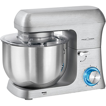 Pétrin ProfiCook PC-KM 1188 – Robot de Cuisine – Bol Inox 6 L – 1500 W – 8 Vitesses – Aluminium Moulé Sous Pression – Argent