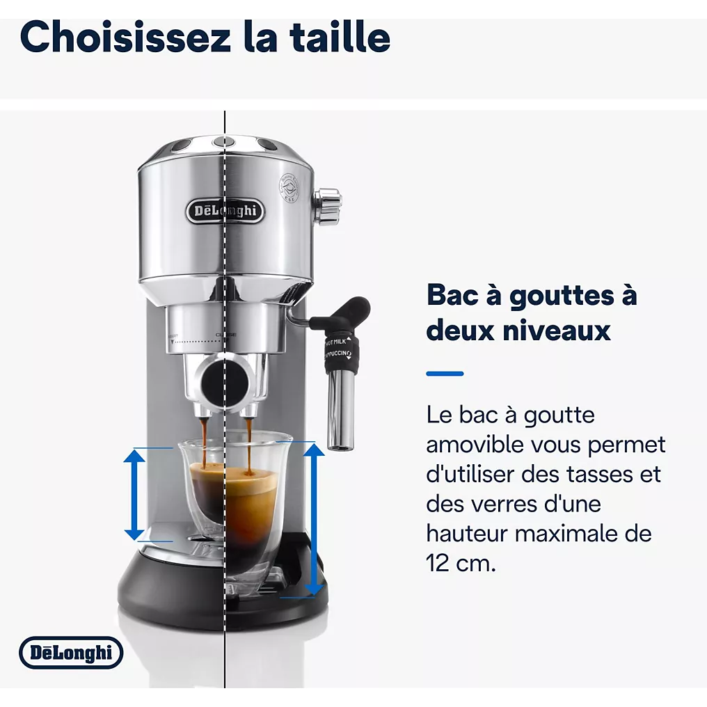Machine à Expresso De'Longhi Dedica Style EC685.M – Buse à Mousse de Lait – 15 cm – Réservoir 1 L – Métal – Compatible Dosettes E.S.E - Thumbnail 5