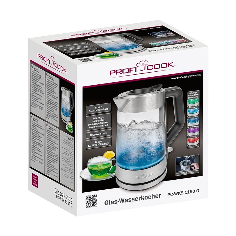Bouilloire Électrique ProfiCook PC-WKS 1190 G – Verre et Inox – 1,7 L – 2200 W - Thumbnail 6