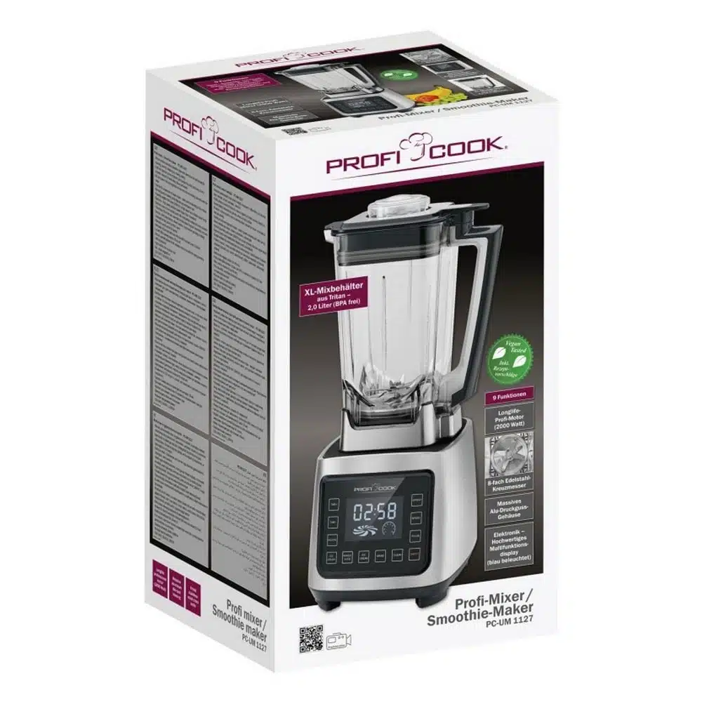 Blender / Smoothies ProfiCook PC-UM 1127 – 9 Fonctions – Commande Tactile – Affichage LED – 2000 W – Argent & Noir - Thumbnail 5