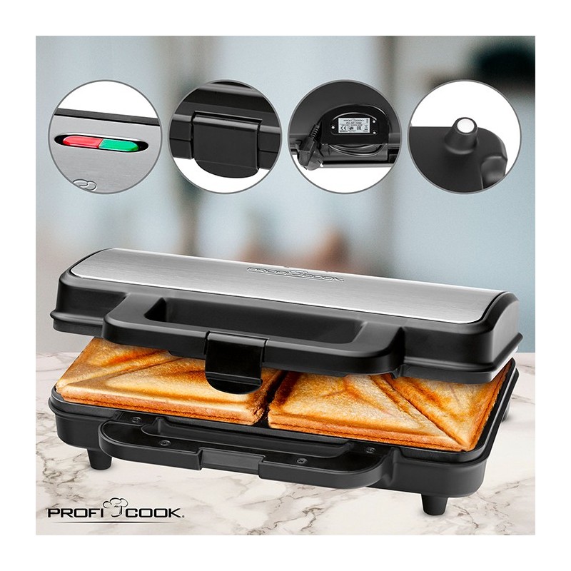 Appareil à Croque-Monsieur ProfiCook PC-ST 1092 – XXL pour Toasts et Tranches Américaines – 900 W – Revêtement Anti-Adhésif - Thumbnail 2