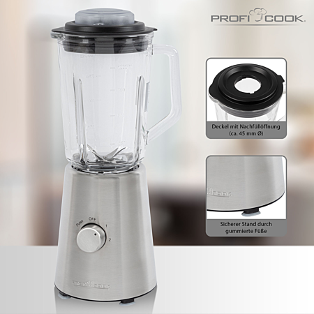 Mixeur Universel ProfiCook PC-UM 1213 – 4 Vitesses + Pulse/Turbo – Bol 1 L – Acier Inoxydable - Thumbnail 2