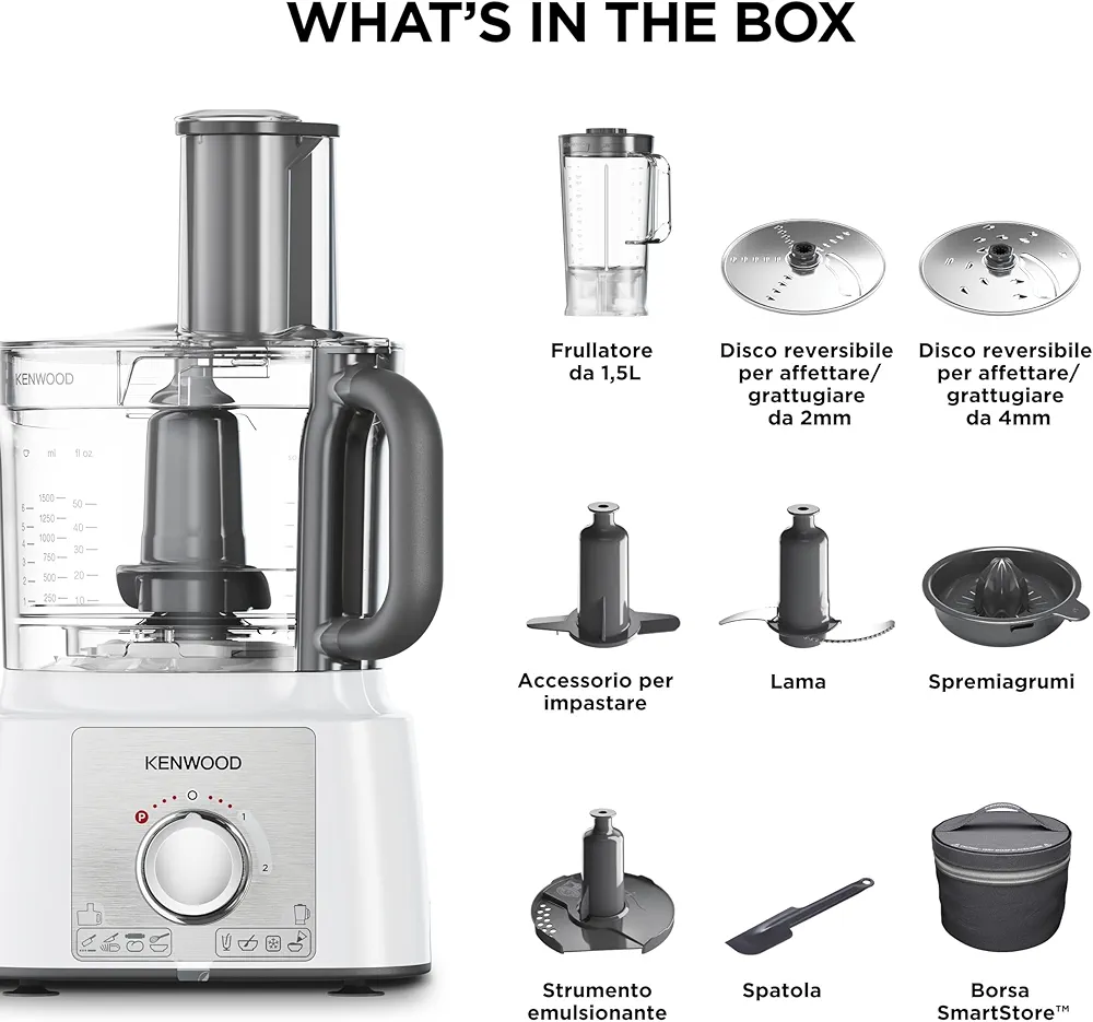 Robot de Cuisine Kenwood FDP65450WH – Blanc – Puissant et Polyvalent