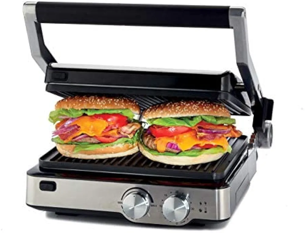 Grill Kenwood 2000 W – 3 Modes de Cuisson Paninis, Viandes et Légumes – Argent/Noir