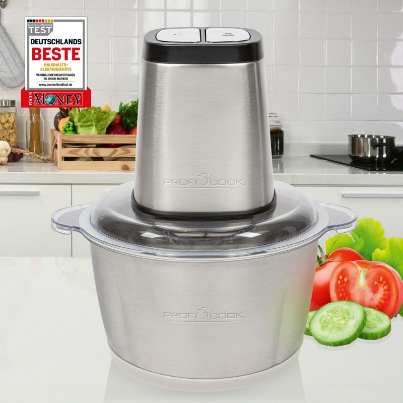 Mini-Hachoir Électrique ProfiCook PC-MZ 1227 – Bol Inox 1,7 L – Fonction Ice Crush – 2 ou 4 Lames - Thumbnail 2