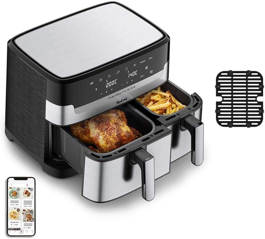 Tefal EY905D Easy Fry&Grill – Double Friteuse à Air Chaud 8,3 L, 2700 W