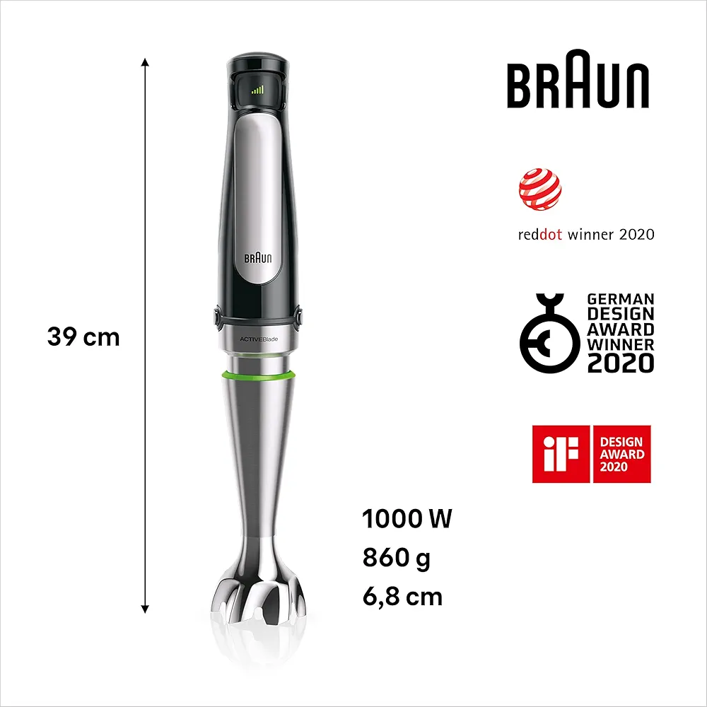 Mixeur Plongeant Braun MultiQuick 7 MQ7035X  – 1000 W – Inox / Noir – Puissant et Multifonction - Thumbnail 6