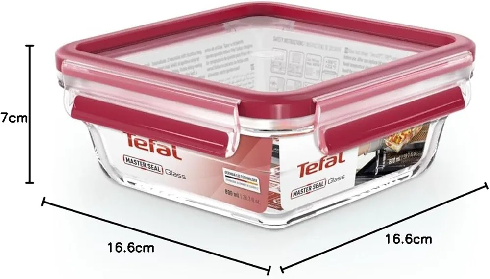 Tefal Masterseal Fresh Verre N1041410 – Boîte alimentaire carrée 0,8L empilable - Thumbnail 5