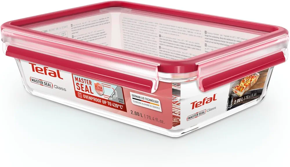Tefal Masterseal Fresh Verre N1041110 – Boîte alimentaire rectangulaire 2L transparente