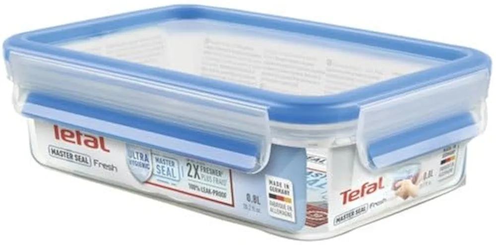 Tefal Masterseal Fresh K3021812 – Boîte alimentaire rectangulaire plastique 0,8L bleue