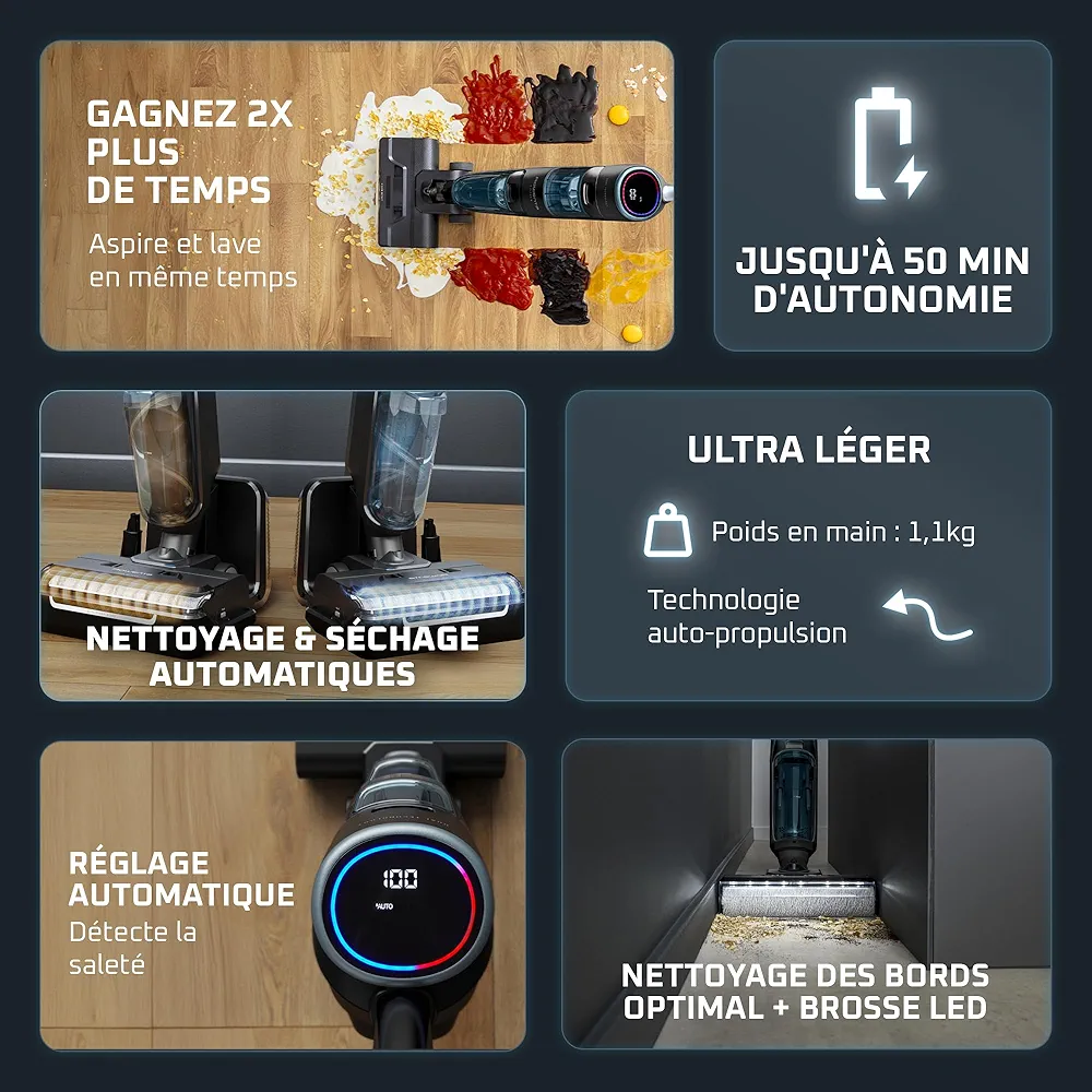 Rowenta X-Clean 5 – Aspirateur Laveur Sans Fil 2-en-1 avec Détection Auto & Séchage Air Chaud - Thumbnail 8