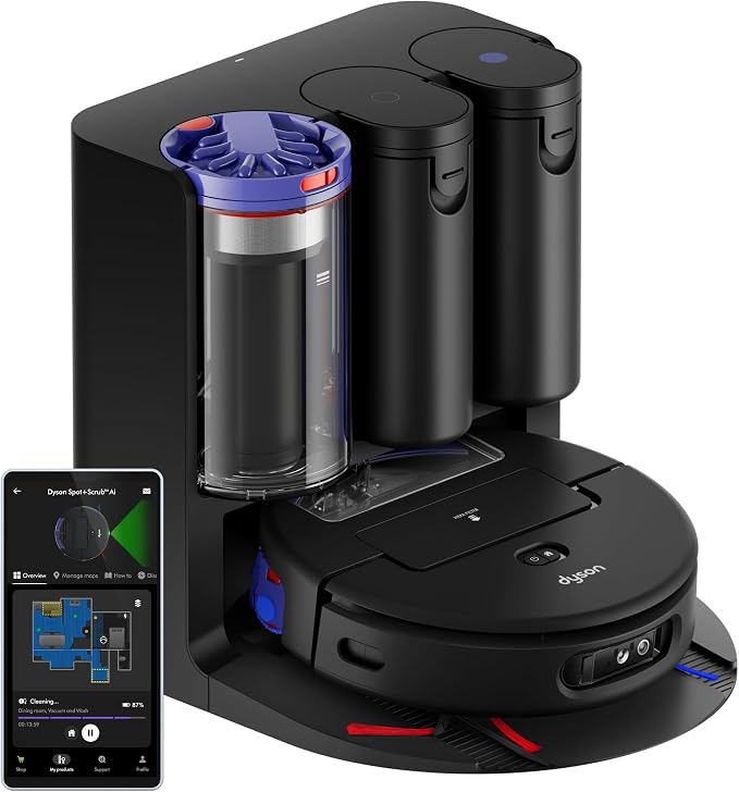 Dyson Spot+Scrub™ Ai Noir/Bleu – Robot Aspirateur Laveur Sec & Humide avec Détection des Taches par IA