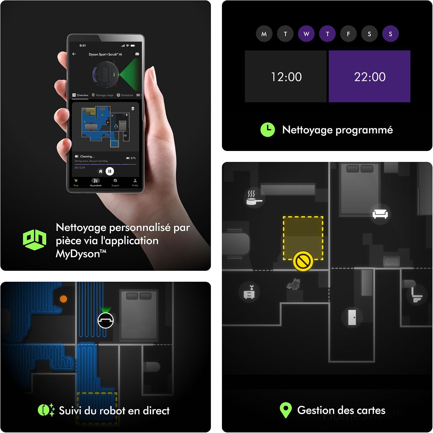 Dyson Spot+Scrub™ Ai Noir/Bleu – Robot Aspirateur Laveur Sec & Humide avec Détection des Taches par IA - Thumbnail 3