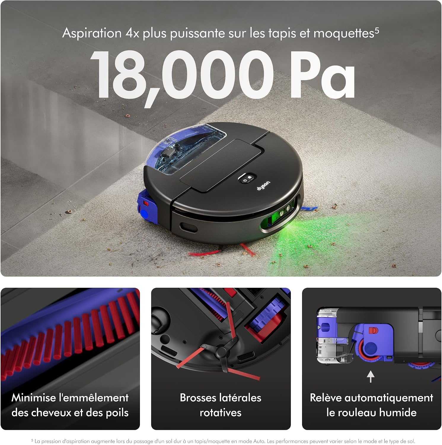 Dyson Spot+Scrub™ Ai Noir/Bleu – Robot Aspirateur Laveur Sec & Humide avec Détection des Taches par IA - Thumbnail 5